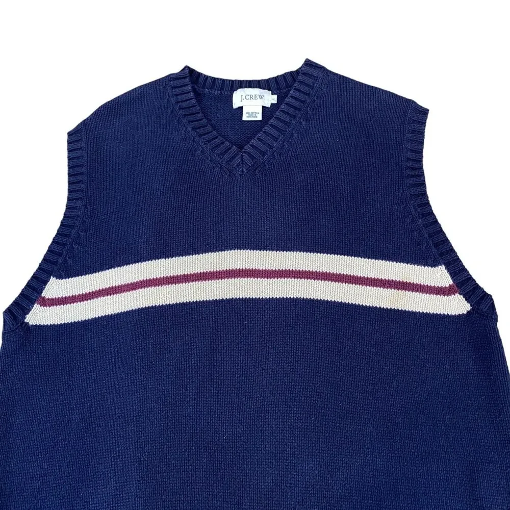 J.CREW Vest‎ Mens Large Navy Knit 100% Cotton Sleeveless V Neck Pullover